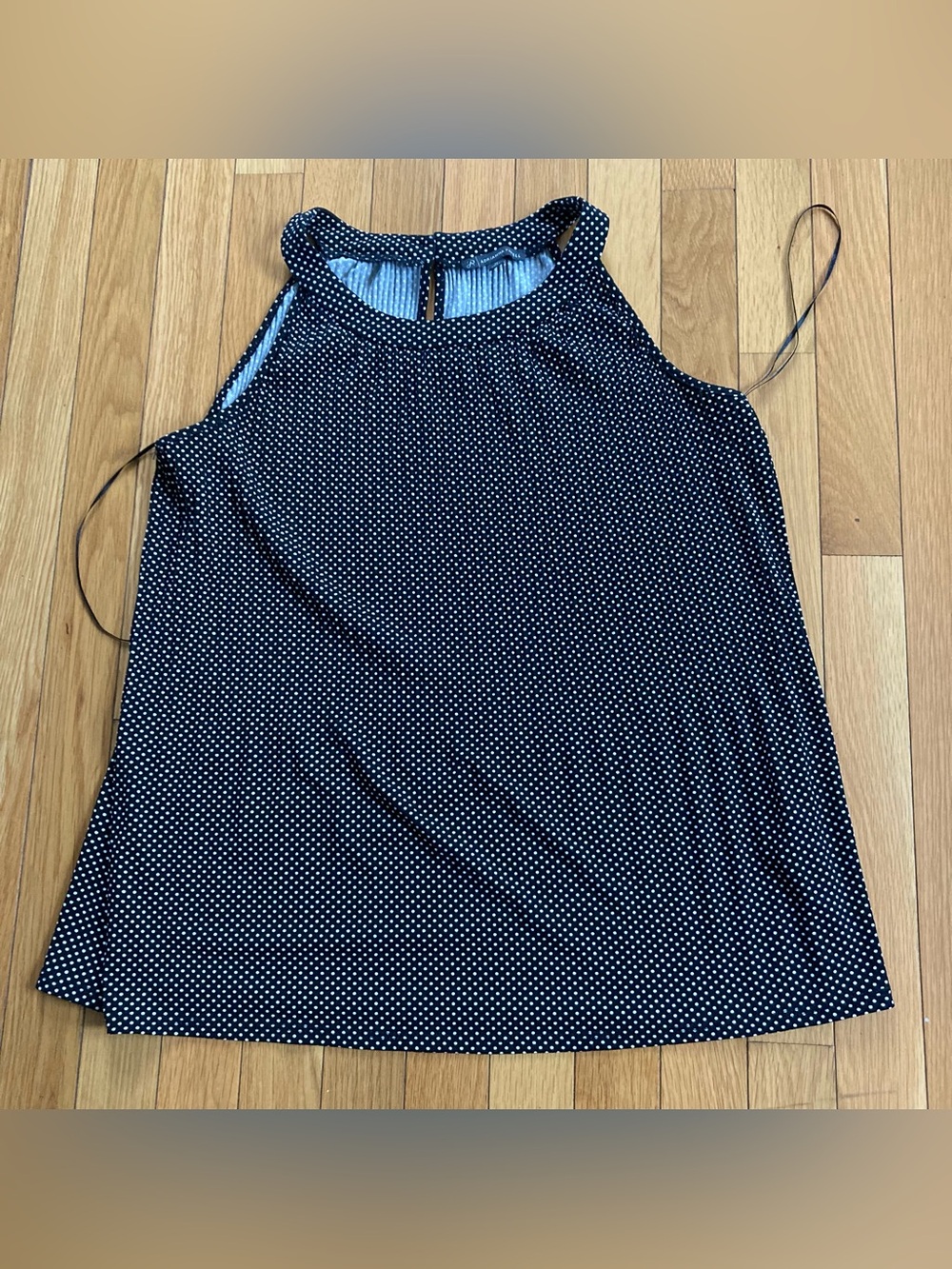 Adrianna Papell Polka Dot High Neck Keyback Tank Top Blouse Black White Medium
